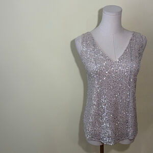 Lipsy London Women’s Cream Sequin V-Neck Blouse Size 8